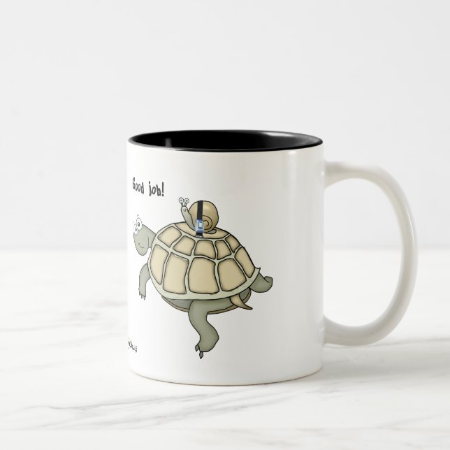 Tasse 2 Couleurs Boucle ! Tortue et escargot de bande dessinée (Droit)