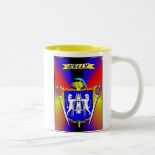 TASSE 2 COULEURS BOUCLIER HÉRALDIQUE ET CREST DE FAMILLE IRLANDAIS