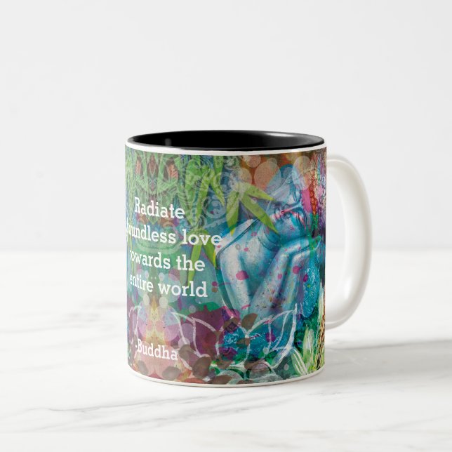 Tasse 2 Couleurs Bouddha Lotus Mandala Aquarelle Perzonalisée Citat (Devant droit)