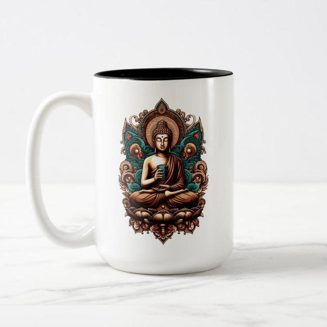 Tasse 2 Couleurs Bouddha serein, Café & Statue de sculpture zen (Gauche)