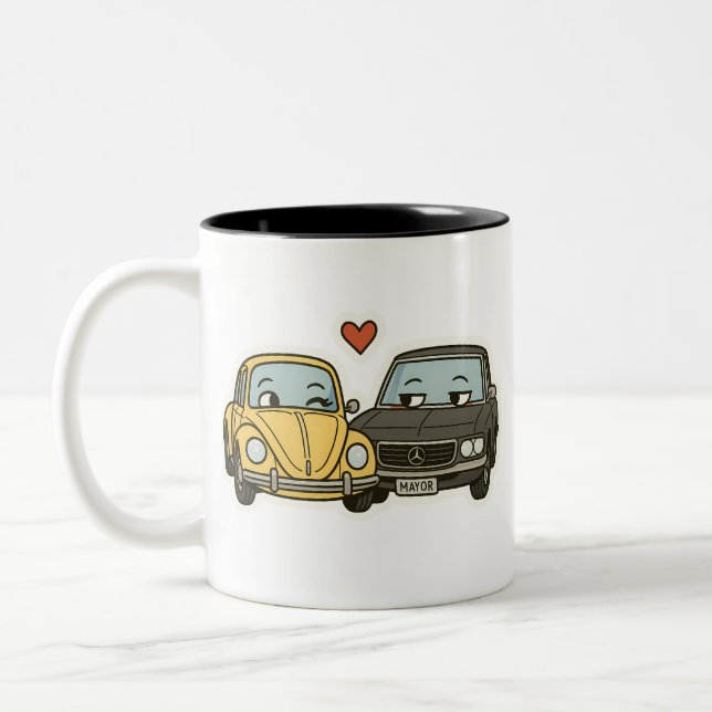 Tasse 2 Couleurs Boudins de voiture - Cartoon mignon Couple Cars en (Gauche)