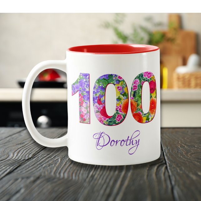 Tasse 2 Couleurs Boue d'anniversaire 100 ans Boue de nom fleuri 100 (Créateur téléchargé)