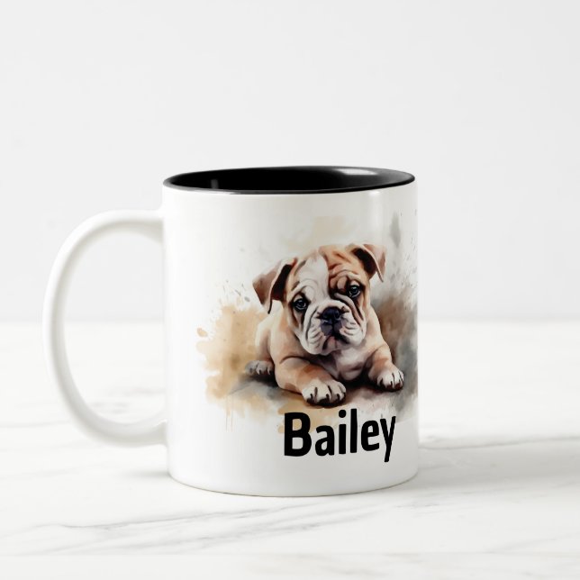 Tasse 2 Couleurs Boue d'aquarelle Bulldog (Gauche)