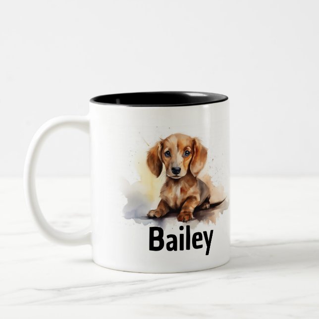 Tasse 2 Couleurs Boue d'aquarelle Dachshund (Gauche)
