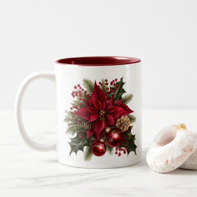 Tasse 2 Couleurs Boue de café Poinsettia (Avec donut)