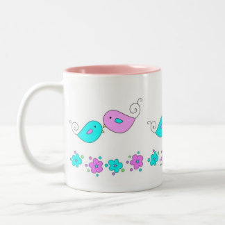 Tasse 2 Couleurs Boue d'oiseaux tendres et de fleurs