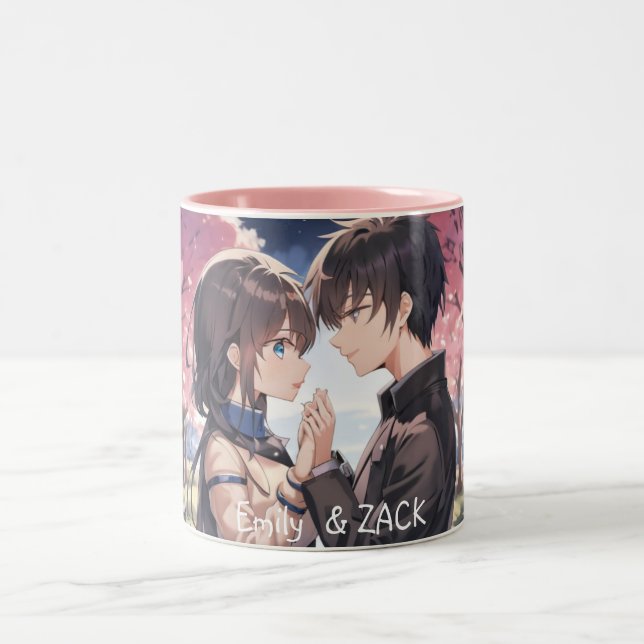 Tasse 2 Couleurs Boug Anime Cuddins : Personnalisé, Couple mignon (Centre)