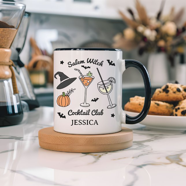 Tasse 2 Couleurs Boug club de cocktails Salem Witch pour femmes (personalized Halloween mug for coworkers, custom witch mug, spooky coffee mug, witchy gift for her,)