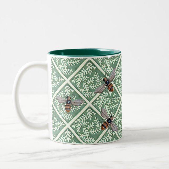 Tasse 2 Couleurs Boug de café avec feuillage vert et abeilles (Gauche)