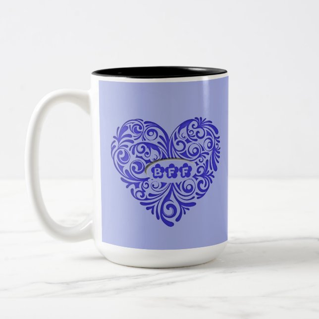 Tasse 2 Couleurs Boug de coeur BFF bleu personnalisé (Gauche)