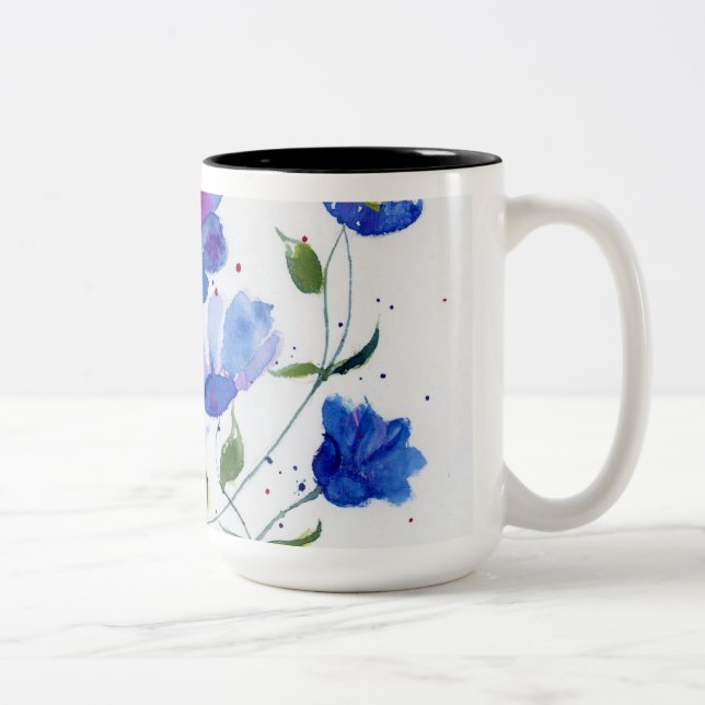 Tasse 2 Couleurs Boug de concepteur d'aquarelle - Beaux bleus vibra (Droit)