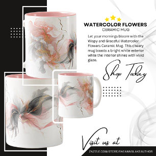 Tasse 2 Couleurs Boug en céramique Fleurs d'aquarelle graciques et 