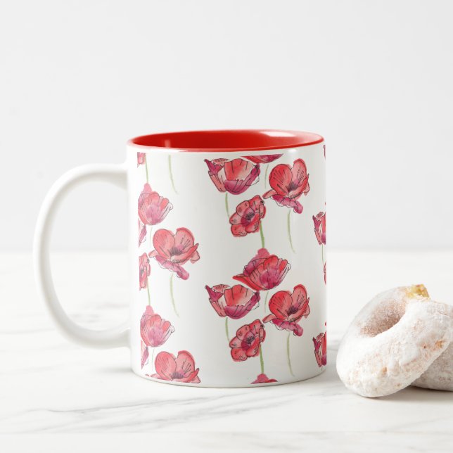 Tasse 2 Couleurs Bouge de café Red Poppies (Avec donut)