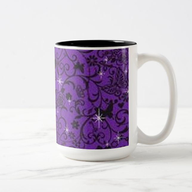 Tasse 2 Couleurs Bouge florale à papillon noir et pourpre (Droit)