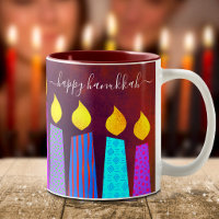 Bougies de la Menorah Rouges Joyeux Hanukkah Scrip