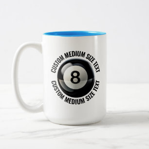 Tasse 2 Couleurs Boule 8 & Texte Moyen BLEU CLAIR 450g Personnalisé