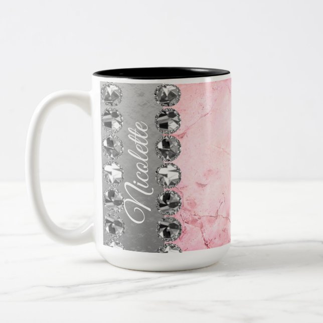 Tasse 2 Couleurs Boule diamant en marbre rose  (Gauche)