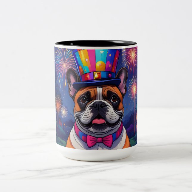 Tasse 2 Couleurs Bouledogue français Nouvel An (Centre)