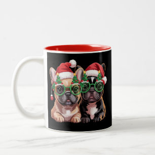 Tasse 2 Couleurs Bouledogue français portant des lunettes de sapin 