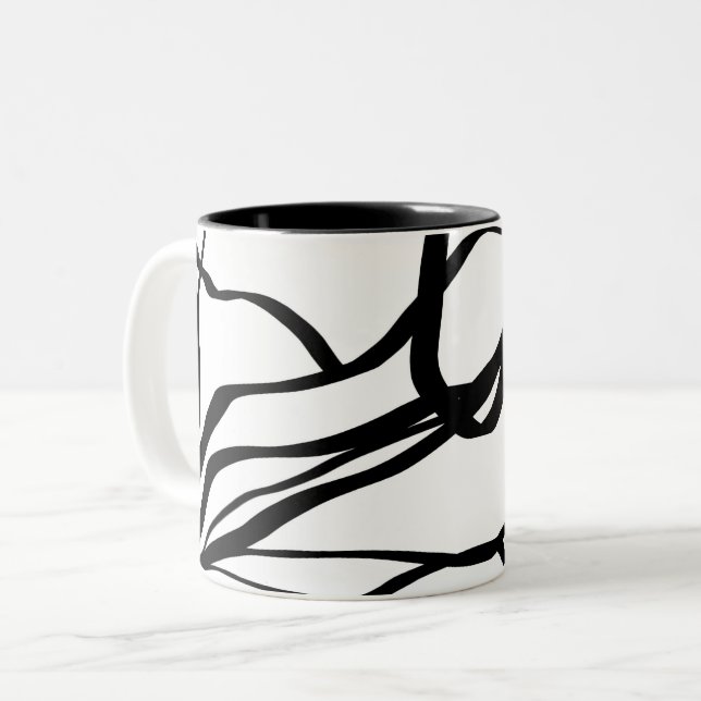 Tasse 2 Couleurs Bouquet Blanc : Abstrait blanc & noir (Devant gauche)