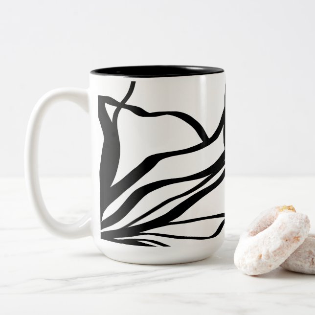 Tasse 2 Couleurs Bouquet Blanc : Abstrait blanc & noir (Avec donut)