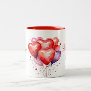 Tasse 2 Couleurs Bouquet de ballon Coeurs rouge et rose