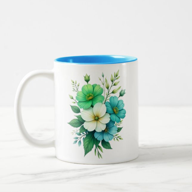 Tasse 2 Couleurs Bouquet de fleurs blanches bleues-57453 (Gauche)