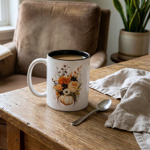 Tasse 2 Couleurs Bouquet de fleurs de citrouille personnalisé d'aut