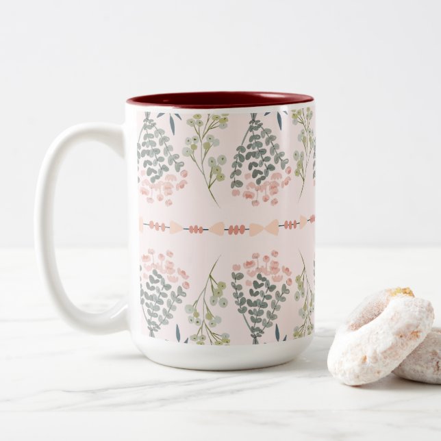Tasse 2 Couleurs Bouquet de fleurs Pastel Boho (Avec donut)