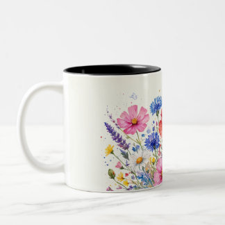 Tasse 2 Couleurs Bouquet de prairie fleurie aux fleurs sauvages aqu