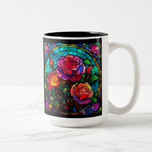 Tasse 2 Couleurs Bouquet de roses en verre coloré pour droitier