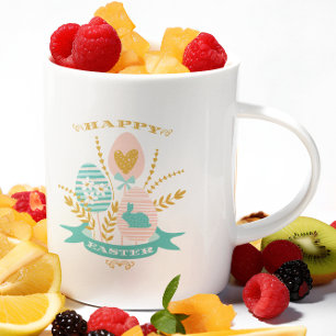 Tasse 2 Couleurs Bouquet de symboles de Pâques et Joyeux texte de P