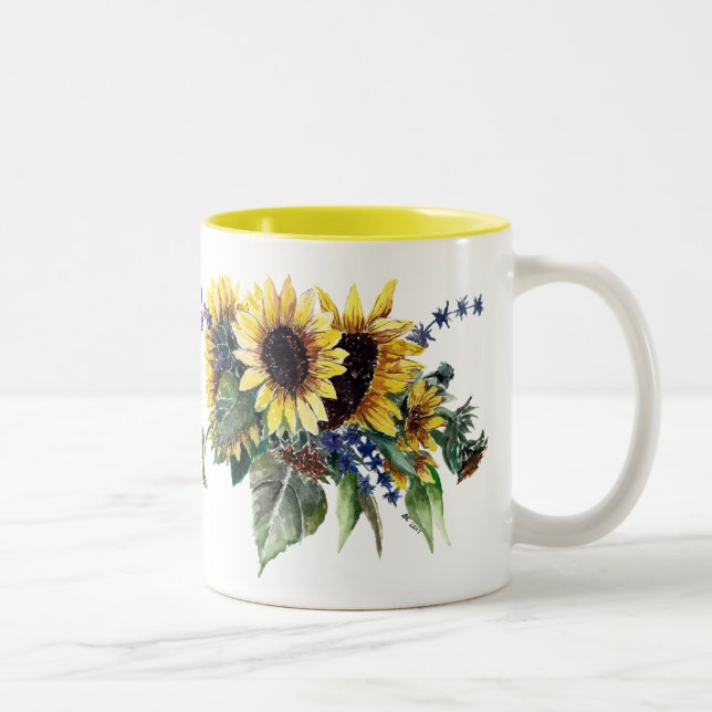 Tasse 2 Couleurs Bouquet de tournesol (Droit)