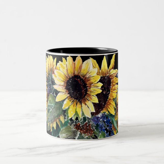 Tasse 2 Couleurs Bouquet de tournesol en noir (Centre)