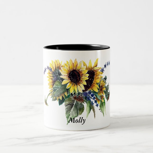 Tasse 2 Couleurs Bouquet de tournesol personnalisé (Centre)