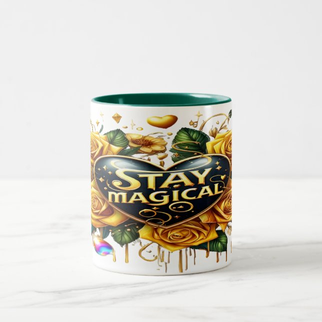 Tasse 2 Couleurs Bouquet enchanteur de Roses d'or et de coeur (Centre)