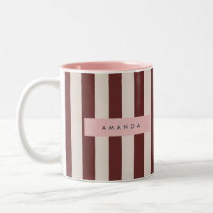 Tasse 2 Couleurs Bourgogne et rayure ivoire personnalisée