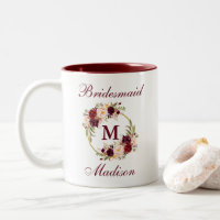 Bourgogne Floral Gold Circle Monogram Bridesmaid