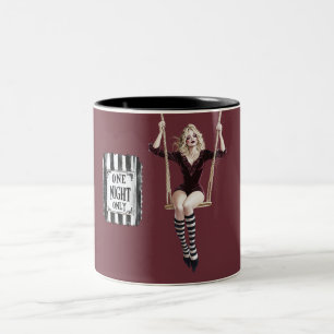 Tasse 2 Couleurs Bourgogne Noir Blanc Cirque Balançoire Blonde Dame