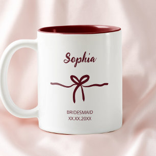 Tasse 2 Couleurs Bourgogne Ruban Demoiselle d'Honneur Écriture Mode
