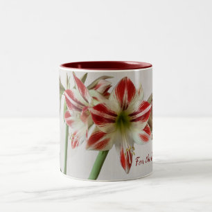 Tasse 2 Couleurs Bouteille de fleurs d'amaryllis rouge avec texte p
