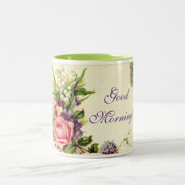 Tasse 2 Couleurs Bouton de carte postale du bon matin (Centre)