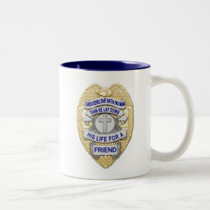 Tasse 2 Couleurs Bouton lumineux Thin Blue Line et badge doré