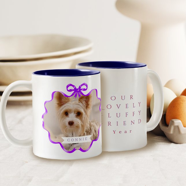 Tasse 2 Couleurs Bow Ruban Pet Mémoire Photo Violet (Bow Ribbon Pet Memory Photo Purple Two-Tone Coffee Mug)