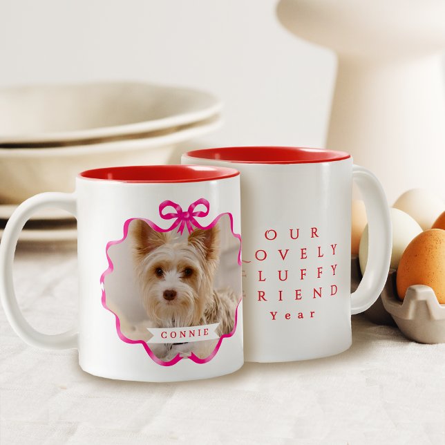 Tasse 2 Couleurs Bow Ruban Pet Photo Rouge (Bow Ribbon Pet Memory Photo Red Two-Tone Coffee Mug)