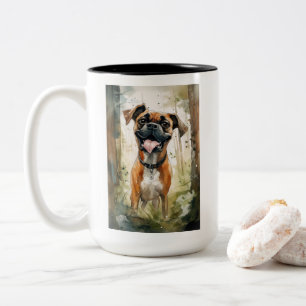 Tasse 2 Couleurs Boxer Terrier Aquarelle Fantaisiste