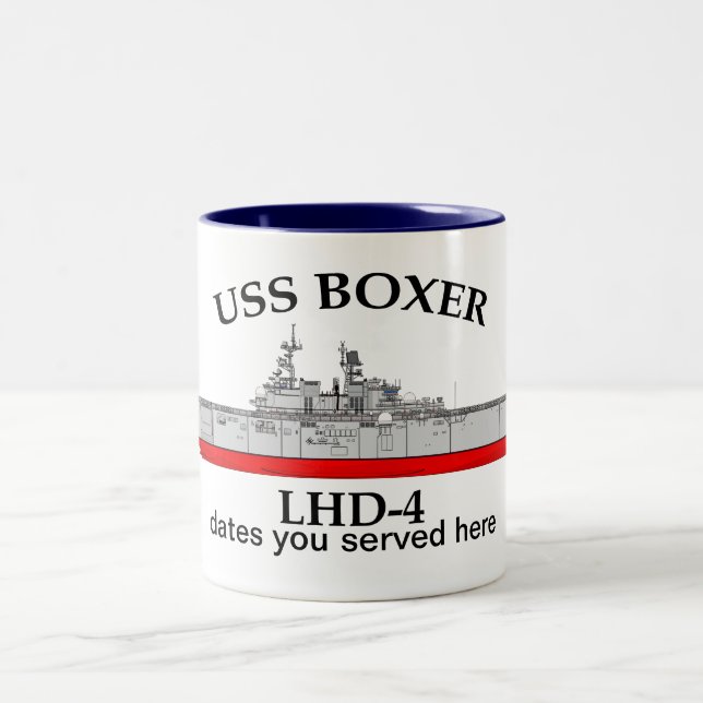Tasse 2 Couleurs Boxer USS, LHD4, dates personnalisables servies (Centre)