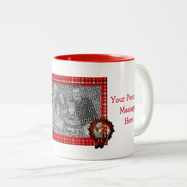 Tasse 2 Couleurs Boy Elf Wreath Noël Photo personnalisée (Devant droit)
