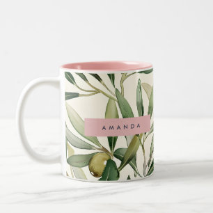 Tasse 2 Couleurs Branche d'olivier aquarelle élégante personnalisée