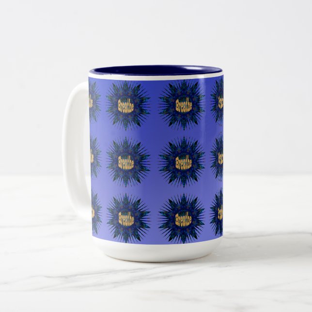 Tasse 2 Couleurs Breathe, Sur Blue Boho Star, (Devant gauche)